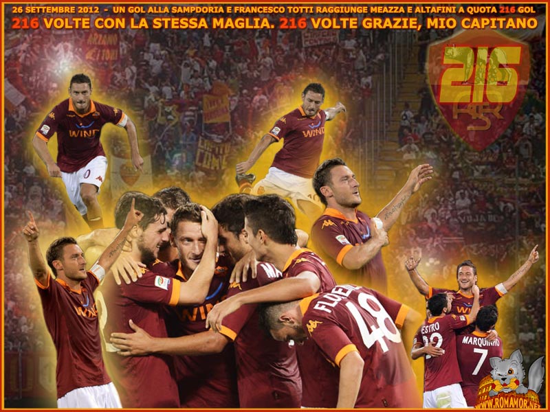 26 settembre 2012  -  Roma-Sampdoria 1-1  -  Totti arriva a 216 gol in Serie A
