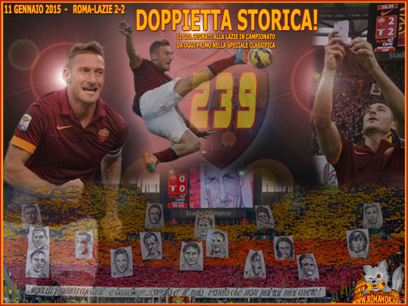 11 GENNAIO 2015 - ROMA-LAZIE 2-2  -  Gol numero 239 per Francesco Totti
